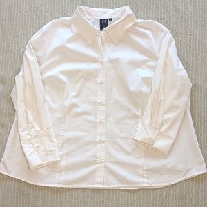 White A&E Sport fitted v-neck button down